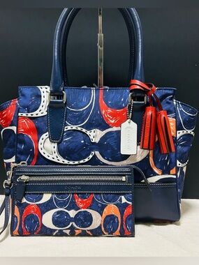 COACH Candace Legacy Heritage Scribble C & Leather Carryall w/Matching Wallet